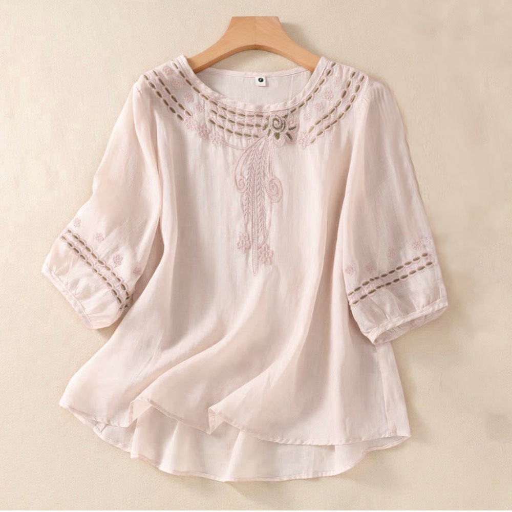 Elegant Cream Embroidered Women's Top